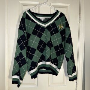 Green and Navy Argyle V-Neck Sweater- Fashion Nova